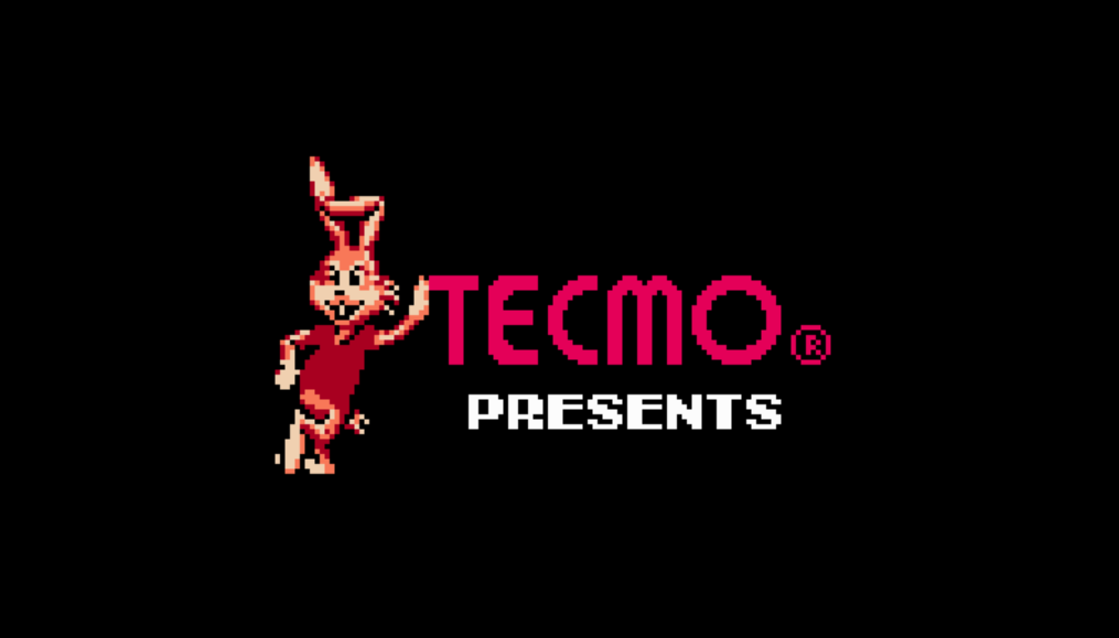 Tecmo Presents title card with the pixel-art rabbit mascot